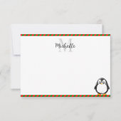 Cute Penguin Cartoon Custom Monogram Notitiekaartje (Voorkant)