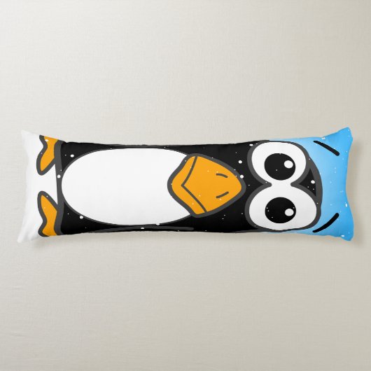 Cute Penguin Cartoon Illustrated Blue Lichaamskussen (Voorkant)