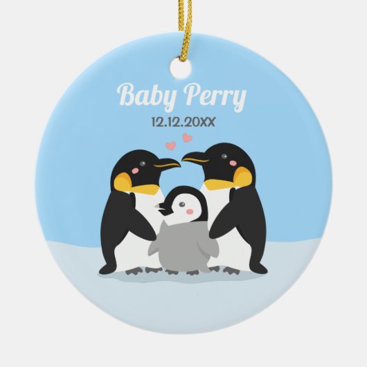 Cute Penguin Chick en Family Personalized Keramisch Ornament (Voorkant)
