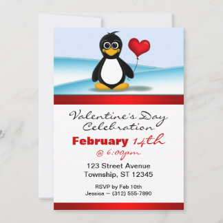 Cute Penguin Coeur Saint Valentin Invitations