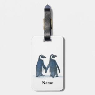Cute Penguin Couple Holding Hands Bagagelabel