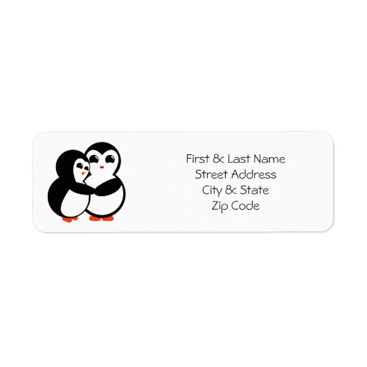Cute Penguin Couple Hugging Etiket (Voorkant)
