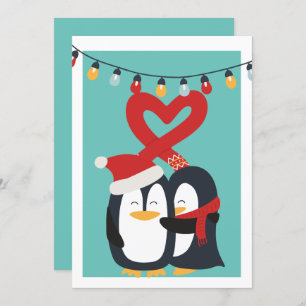 Cute Penguin Couple Persoonlijke Kerstmis Feestdagenkaart