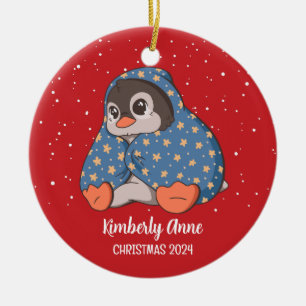 Cute Penguin Cozy Kerstmis Snowy Winter Holiday Keramisch Ornament