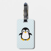 Cute Penguin Design Blue Polka Dot Background Bagagelabel (Achterkant verticaal)