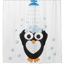Cute Penguin die een douche neemt