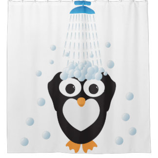 Cute Penguin die een douche neemt Douchegordijn