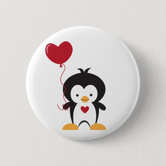 Cute Penguin en Heart Balloon Button (Voorkant)