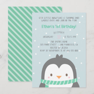 Cute Penguin en Scarf Birthday Party Kaart