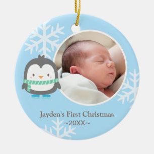 Cute Penguin en Snowflakes Baby kerstfoto Keramisch Ornament