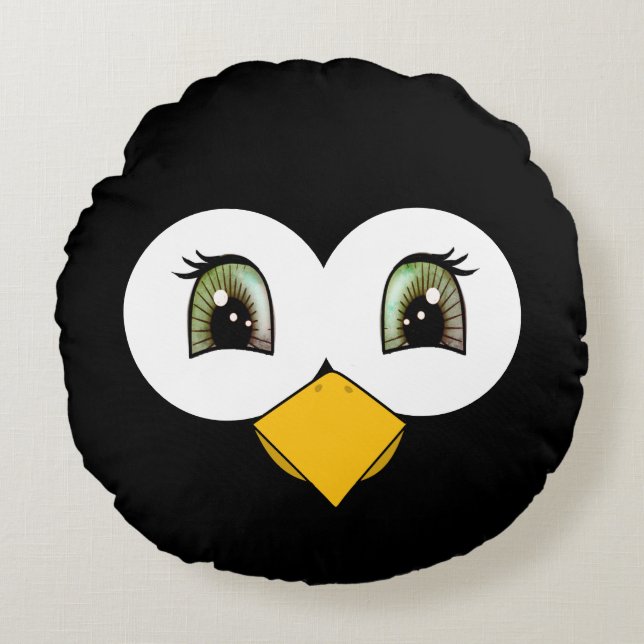 Cute Penguin Face Rond Kussen (Voorkant)