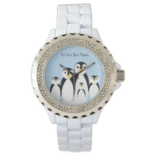 Cute Penguin Family Horloge