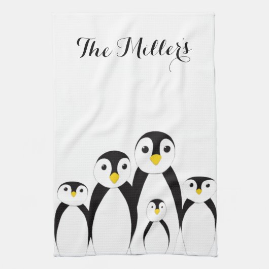 Cute Penguin Family Theedoek (Verticaal)