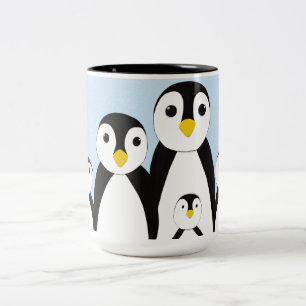 Cute Penguin Family Tweekleurige Koffiemok
