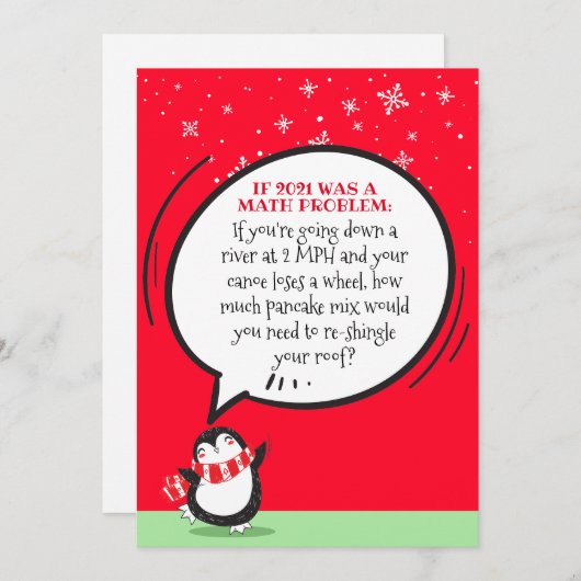 Cute Penguin Funny 2021 Wiskunde Problem Holiday C Kaart (Voorkant / Achterkant)
