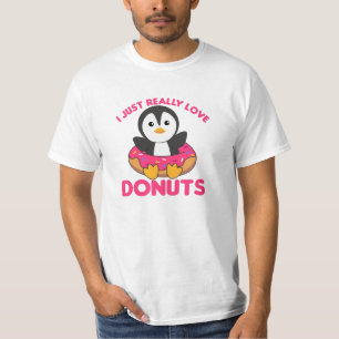 Cute Penguin Funny Animals in Donut Roze T-shirt