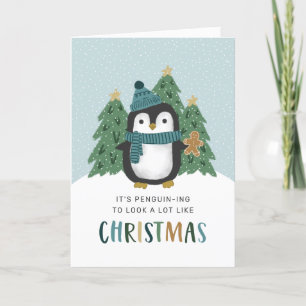 Cute Penguin Funny Penguin-ing Kerstmis Feestdagen Kaart