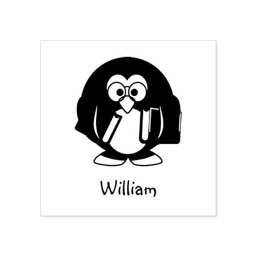 Cute Penguin Glasses Holding Books Custom Name Rubberstempel (Afrduk)