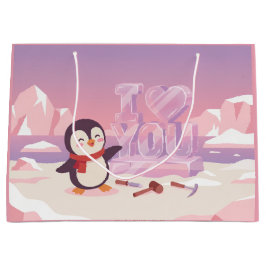 Cute Penguin I Love You Valentine Gift Bag Groot Cadeauzakje