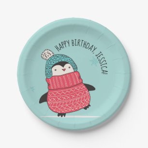 Cute Penguin in a Sweater Persoonlijk Papieren Bordje