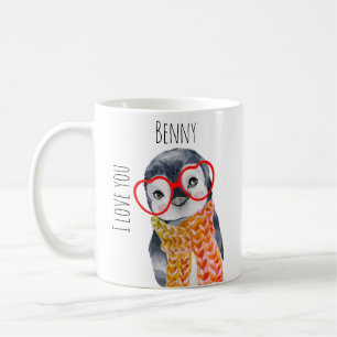 Cute Penguin in Glasses Love You for Kids Name Koffiemok