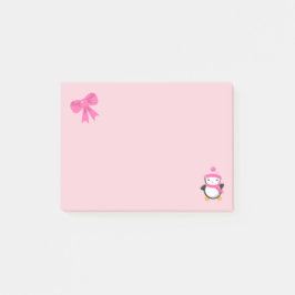 Cute Penguin in Roze Pet en Scarf en Roze Bow Post-it® Notes