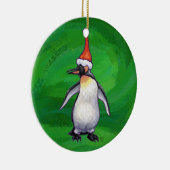 Cute Penguin in Santa Hat over Green Keramisch Ornament (Rechts)