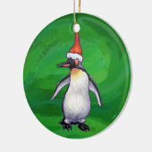 Cute Penguin in Santa Hat over Green Keramisch Ornament (Links)