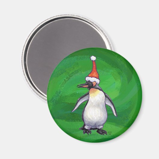 Cute Penguin in Santa Hat over Green Magneet (Voorkant / Achterkant)