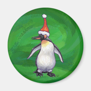 Cute Penguin in Santa Hat over Green Magneet