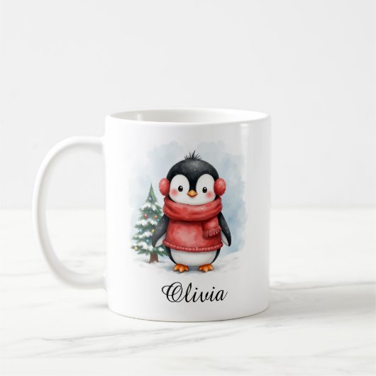 Cute Penguin in Sweater Custom Name Mug (Gauche)
