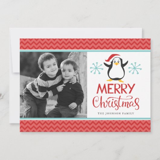 Cute Penguin Joyeux Carte photo de Noël (Devant)