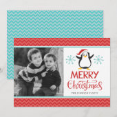 Cute Penguin Joyeux Carte photo de Noël (Devant / Derrière)