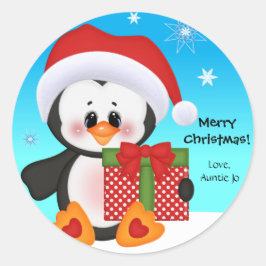 Cute Penguin-kerstcadeau-Sticker Ronde Sticker