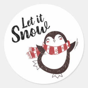 Cute Penguin laat het met Kerstmis sneeuwen Ronde Sticker