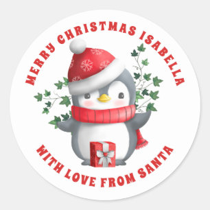 Cute Penguin Merry kerst naar Kind van Santa Ronde Sticker