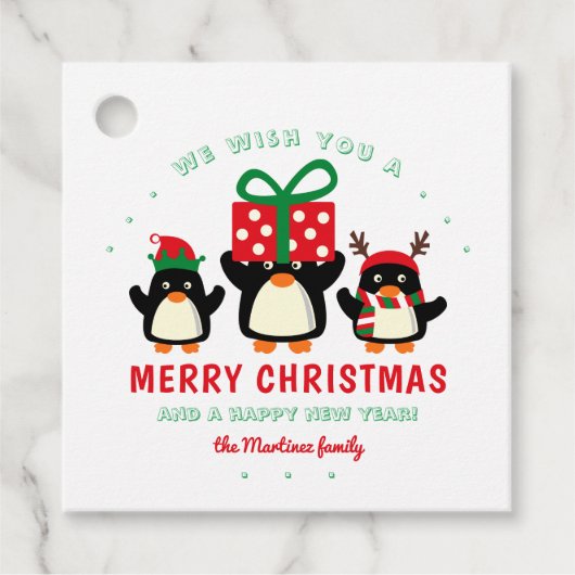 Cute Penguin Merry Kerstmis Bedankjes Labels (Voorkant)