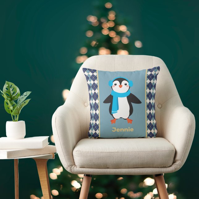 Cute Penguin met aardverschuivingen met Argyle Acc Kussen (Creator heeft geüpload)
