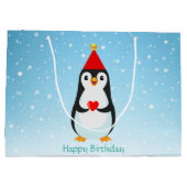 Cute Penguin met hart op lichtblauw Groot Cadeauzakje (Achterkant)