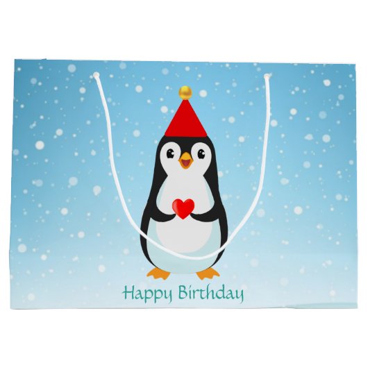 Cute Penguin met hart op lichtblauw Groot Cadeauzakje (Achterkant)