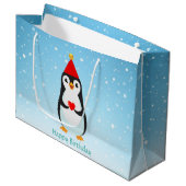 Cute Penguin met hart op lichtblauw Groot Cadeauzakje (Voorkant Gekanteld)