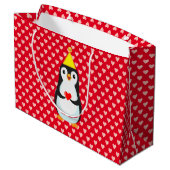 Cute Penguin met hart op rood Groot Cadeauzakje (Achterkant Gekanteld)
