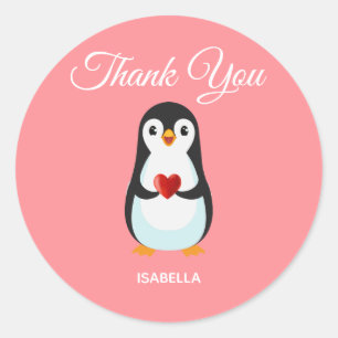 Cute Penguin met hart op roze dank Ronde Sticker