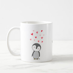 Cute Penguin met harten Penguin-minnaar Aangepaste Koffiemok