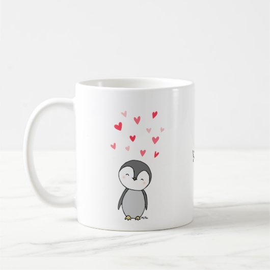 Cute Penguin met harten Penguin-minnaar Aangepaste Koffiemok (Links)