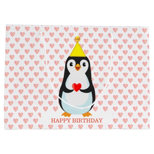Cute Penguin met Heart Pattern Groot Cadeauzakje (Achterkant)