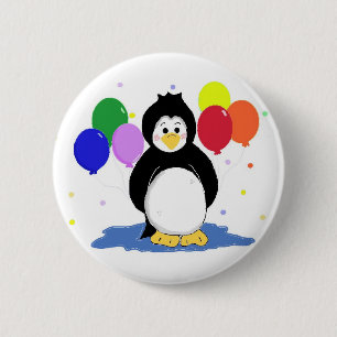 Cute Penguin met Party Balloons Ronde Button 5,7 Cm