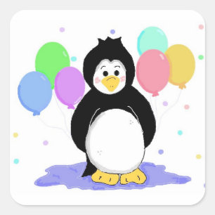 Cute Penguin met Party Balloons Vierkante Sticker