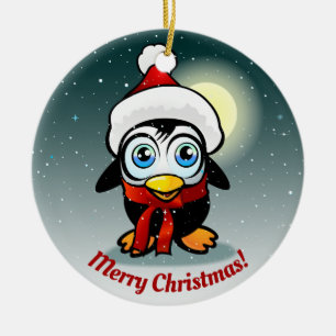 Cute Penguin met Pet-Cartoon met Xmas Keramisch Ornament