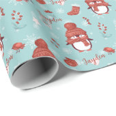 Cute Penguin Name Personalized Wrapping Paper Cadeaupapier (Rol Hoek)